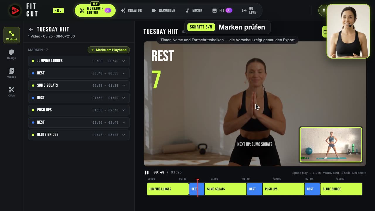 So kommen Timer automatisch in ein Workout-Video — Fit Cut Pro