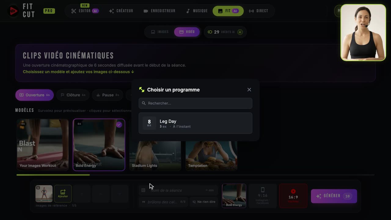 Comment générer des miniatures, des intros, des outros et des clips de repos avec l'IA — Fit Cut Pro tutorial