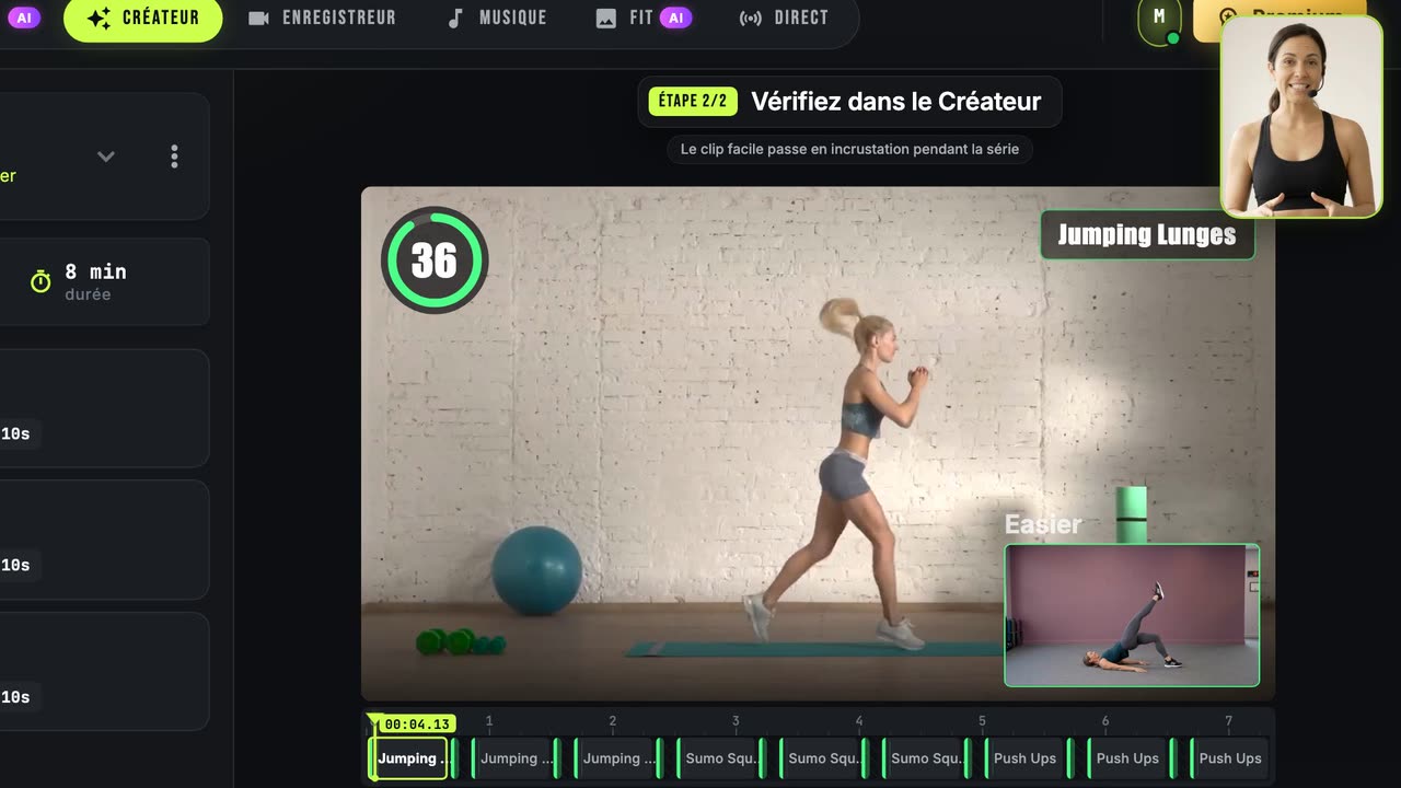Comment montrer une variante d'exercice plus facile — Fit Cut Pro tutorial