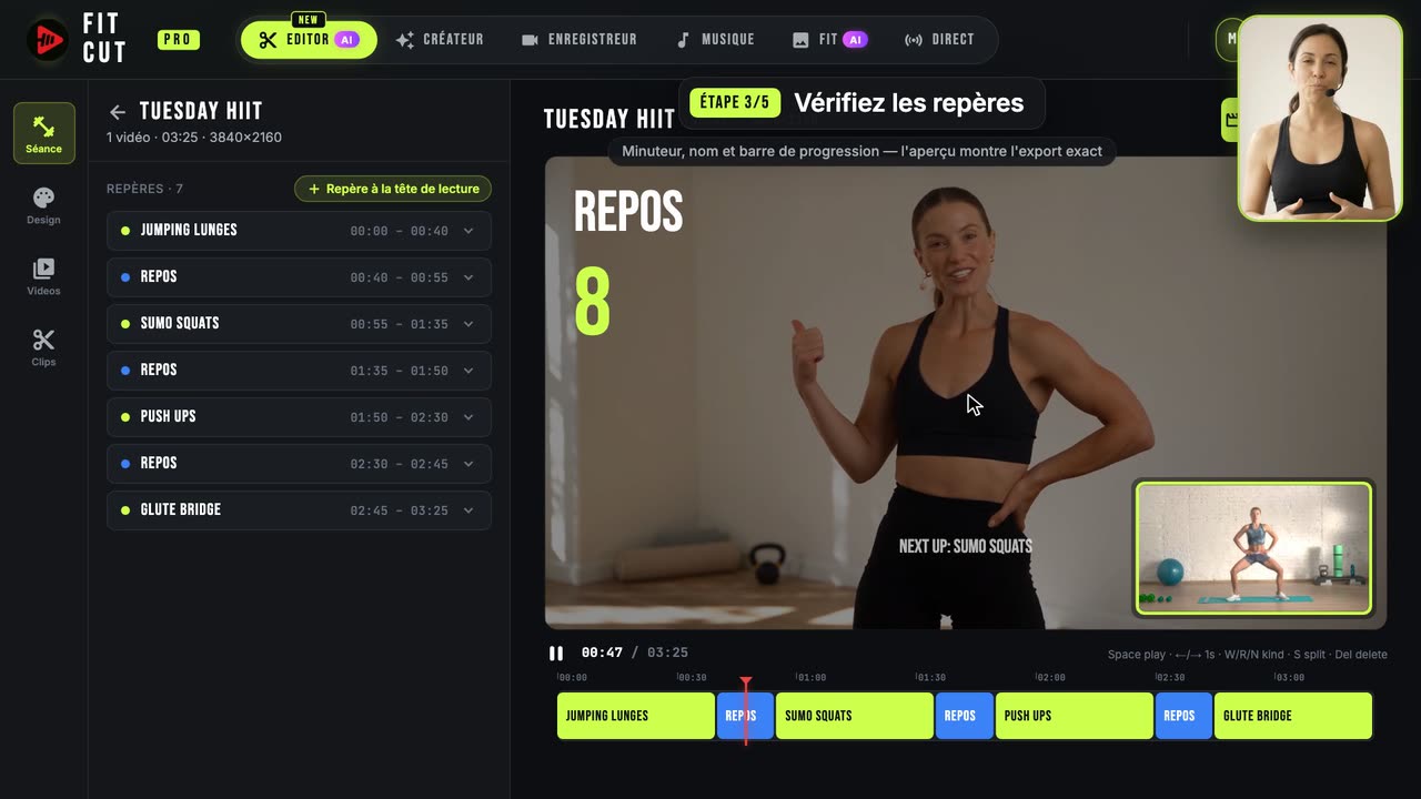 Comment ajouter des minuteurs à une vidéo d'entraînement automatiquement — Fit Cut Pro