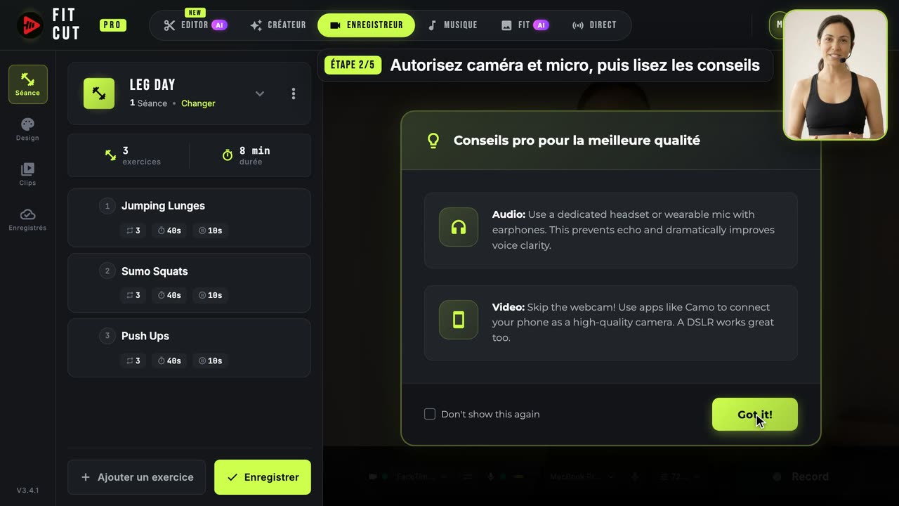 Comment filmer une vidéo d'entraînement avec un minuteur en direct — Fit Cut Pro