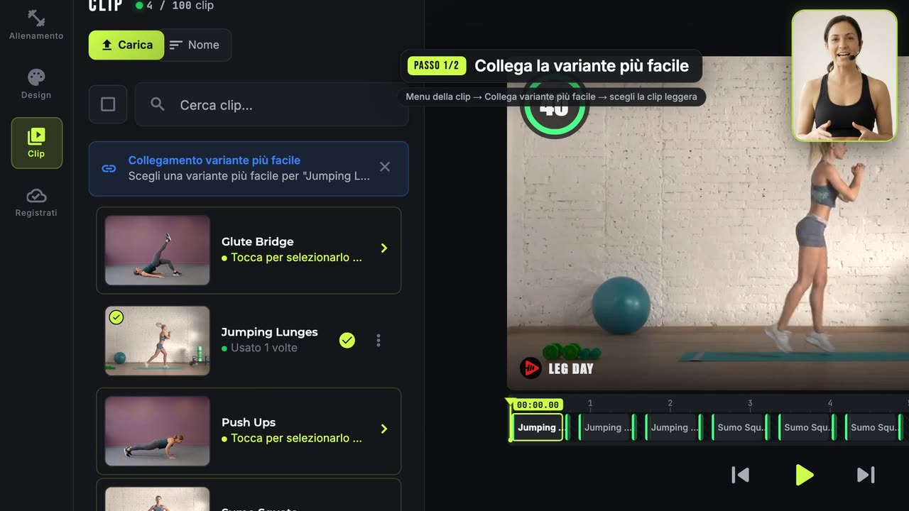 Come mostrare una variante più facile di un esercizio — Fit Cut Pro