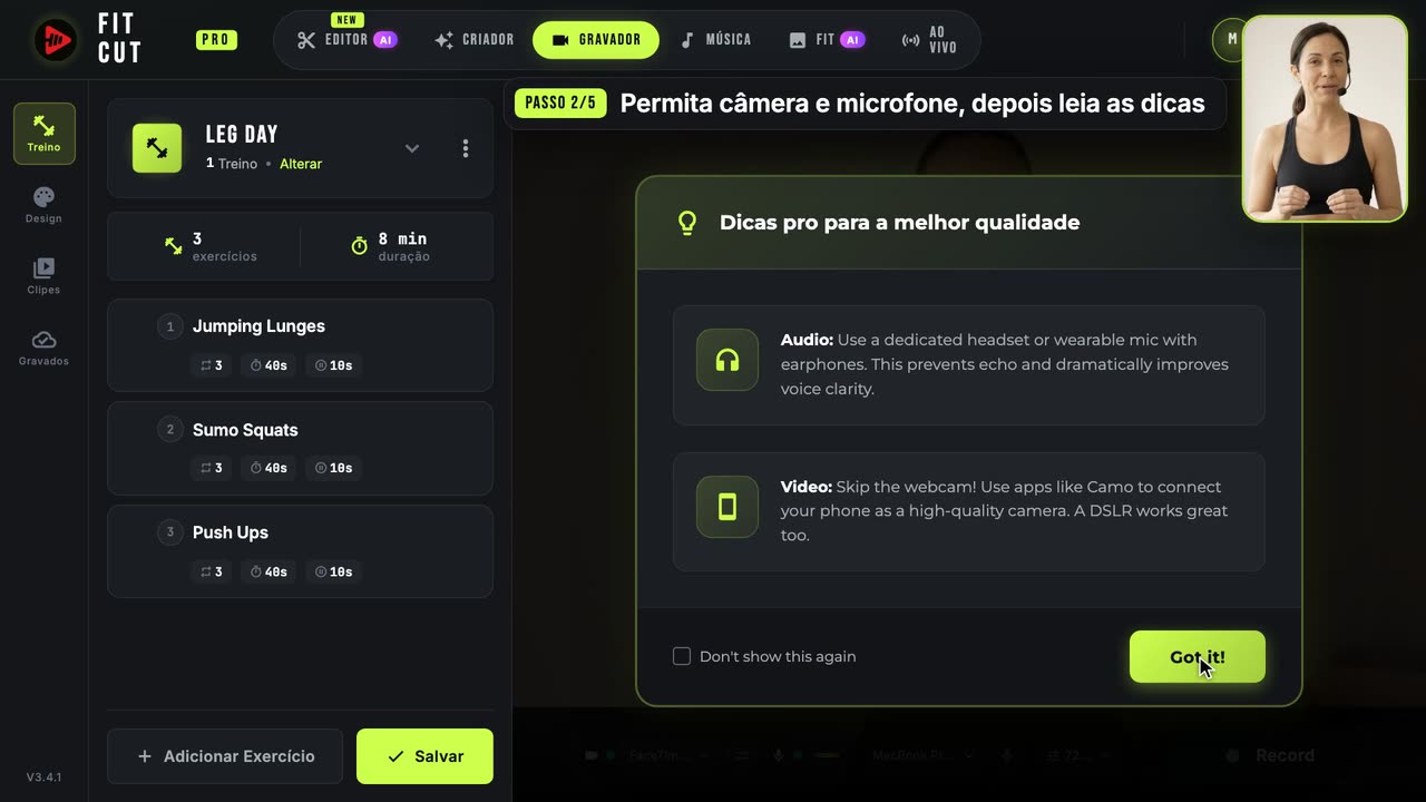 Como gravar um vídeo de treino com um timer ao vivo — Fit Cut Pro
